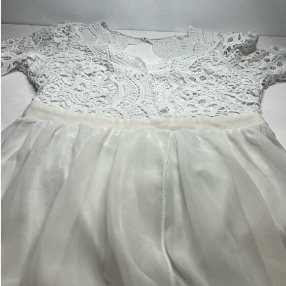 BEAUTIFUL MANIJU Ivory Lace Sheer Gown Long Sleeve Open Back Maxi Small - Picture 9 of 11